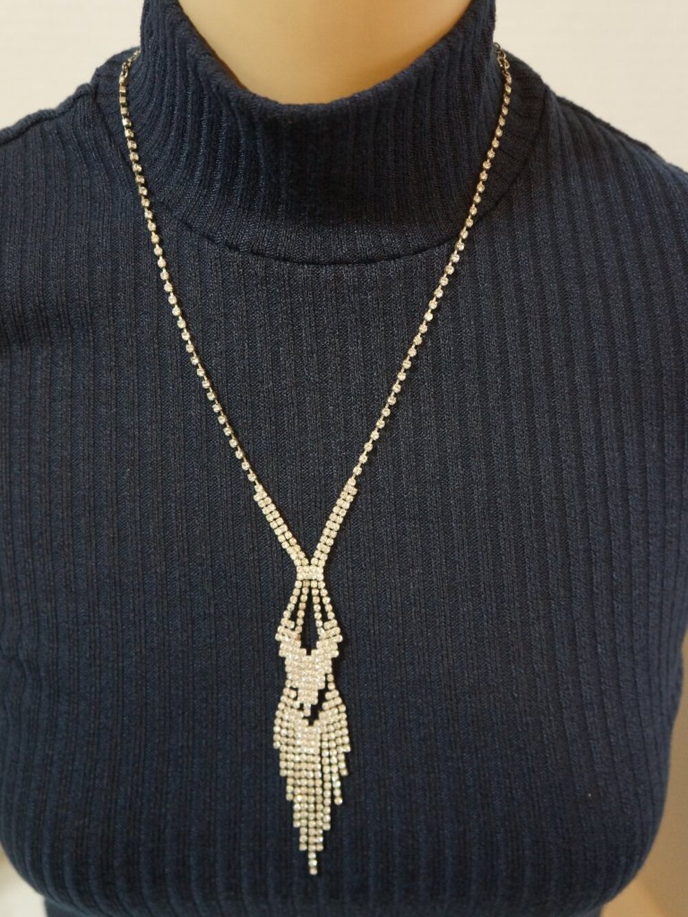 Christina Collection Rhinestone Waterfall Necktie Lariat Statement Necklace